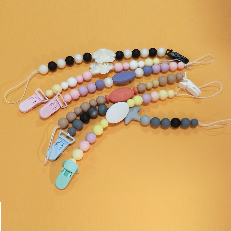 OEM/ ODM Food Grade Silicone Baby Beads Chain Teether with Clip Custom Match 9MM/ 12MM/ 15MM Silicone Keychain/ Bracelet
